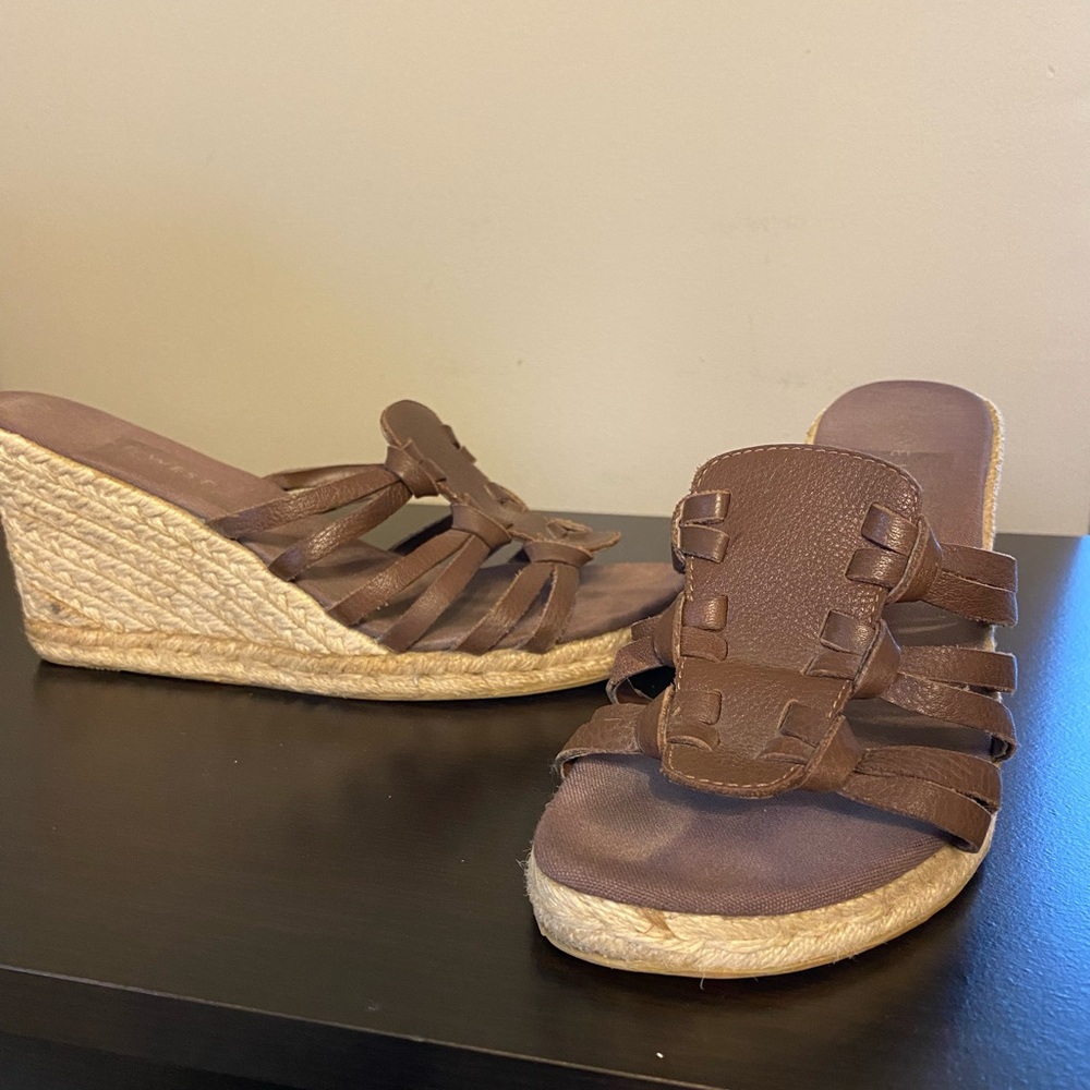 Nine West leather brown espadrilles wedge.  Size 7.5